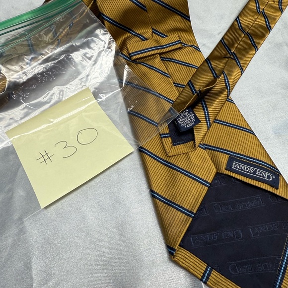 Land’s End Gold and Blue Striped Men’s Neck Tie 100% Silk - Picture 4 of 4